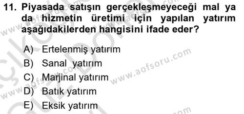 Kamu Ekonomisi 1 Dersi 2022 - 2023 Yılı (Vize) Ara Sınavı 11. Soru