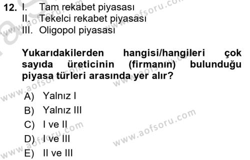 Kamu Ekonomisi 1 Dersi 2022 - 2023 Yılı (Vize) Ara Sınavı 12. Soru