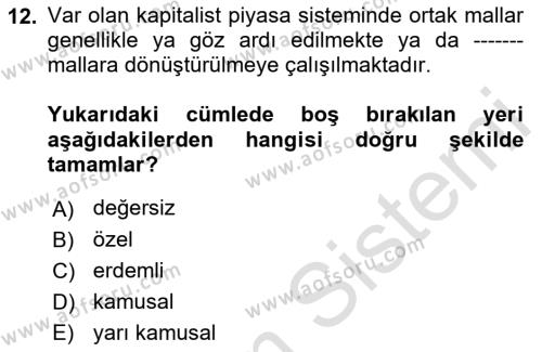 Kamu Ekonomisi 1 Dersi 2022 - 2023 Yılı (Final) Dönem Sonu Sınavı 12. Soru