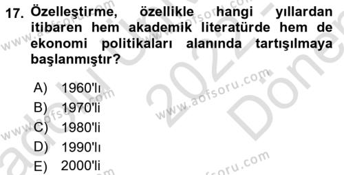 Kamu Ekonomisi 1 Dersi 2022 - 2023 Yılı (Final) Dönem Sonu Sınavı 17. Soru