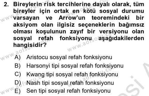 Kamu Ekonomisi 1 Dersi 2022 - 2023 Yılı (Final) Dönem Sonu Sınavı 2. Soru