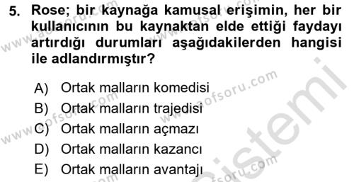 Kamu Ekonomisi 1 Dersi 2022 - 2023 Yılı (Final) Dönem Sonu Sınavı 5. Soru