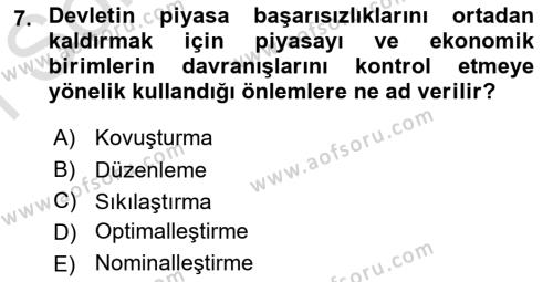 Kamu Ekonomisi 1 Dersi 2022 - 2023 Yılı (Final) Dönem Sonu Sınavı 7. Soru