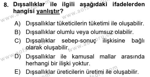 Kamu Ekonomisi 1 Dersi 2022 - 2023 Yılı (Final) Dönem Sonu Sınavı 8. Soru