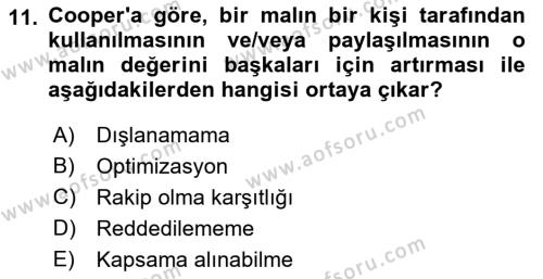 Kamu Ekonomisi 1 Dersi 2022 - 2023 Yılı Yaz Okulu Sınavı 11. Soru