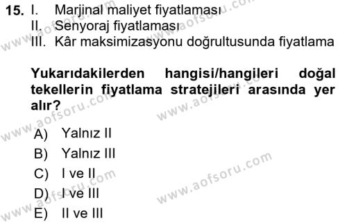 Kamu Ekonomisi 1 Dersi 2022 - 2023 Yılı Yaz Okulu Sınavı 15. Soru