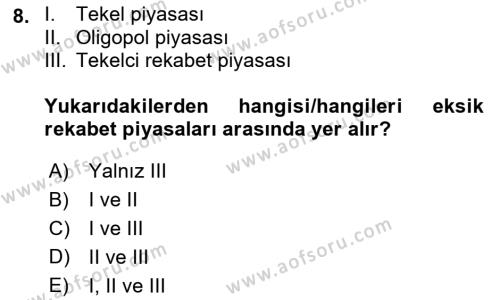 Kamu Ekonomisi 1 Dersi 2022 - 2023 Yılı Yaz Okulu Sınavı 8. Soru