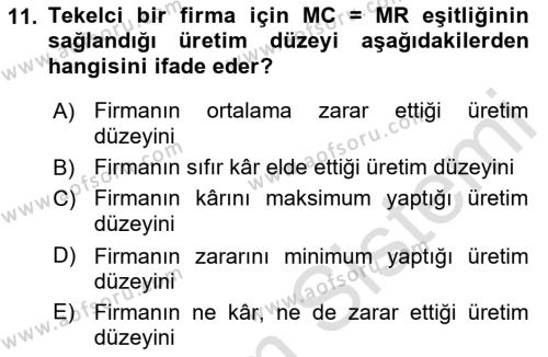 Kamu Ekonomisi 1 Dersi 2023 - 2024 Yılı (Vize) Ara Sınavı 11. Soru