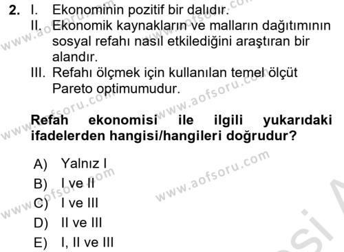 Kamu Ekonomisi 1 Dersi 2023 - 2024 Yılı (Vize) Ara Sınavı 2. Soru