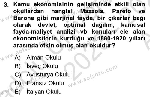 Kamu Ekonomisi 1 Dersi 2023 - 2024 Yılı (Vize) Ara Sınavı 3. Soru