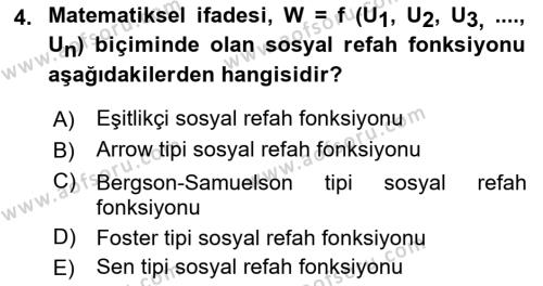 Kamu Ekonomisi 1 Dersi 2023 - 2024 Yılı (Vize) Ara Sınavı 4. Soru