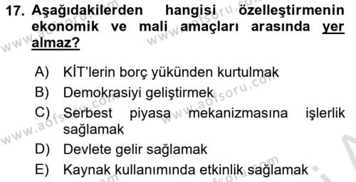 Kamu Ekonomisi 1 Dersi 2023 - 2024 Yılı (Final) Dönem Sonu Sınavı 17. Soru