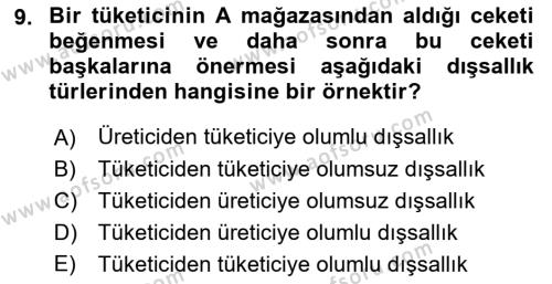 Kamu Ekonomisi 1 Dersi 2023 - 2024 Yılı (Final) Dönem Sonu Sınavı 9. Soru