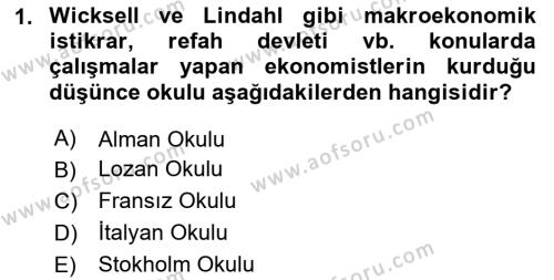 Kamu Ekonomisi 1 Dersi 2023 - 2024 Yılı Yaz Okulu Sınavı 1. Soru