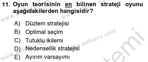 Kamu Ekonomisi 1 Dersi 2023 - 2024 Yılı Yaz Okulu Sınavı 11. Soru