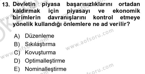 Kamu Ekonomisi 1 Dersi 2023 - 2024 Yılı Yaz Okulu Sınavı 13. Soru