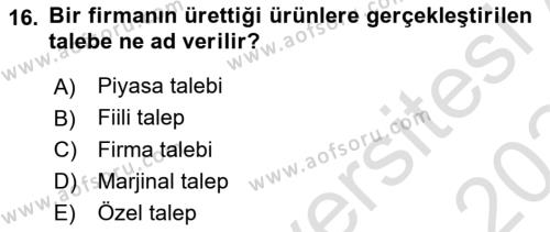 Kamu Ekonomisi 1 Dersi 2023 - 2024 Yılı Yaz Okulu Sınavı 16. Soru