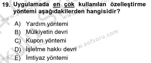 Kamu Ekonomisi 1 Dersi 2023 - 2024 Yılı Yaz Okulu Sınavı 19. Soru