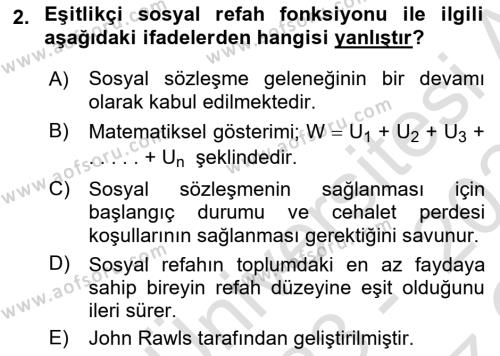 Kamu Ekonomisi 1 Dersi 2023 - 2024 Yılı Yaz Okulu Sınavı 2. Soru