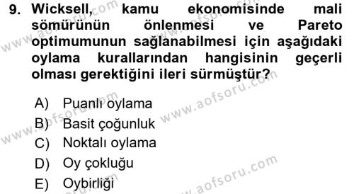 Kamu Ekonomisi 2 Dersi 2017 - 2018 Yılı (Vize) Ara Sınavı 9. Soru