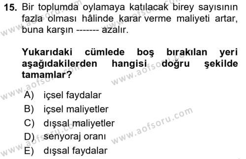 Kamu Ekonomisi 2 Dersi 2023 - 2024 Yılı (Final) Dönem Sonu Sınavı 15. Soru