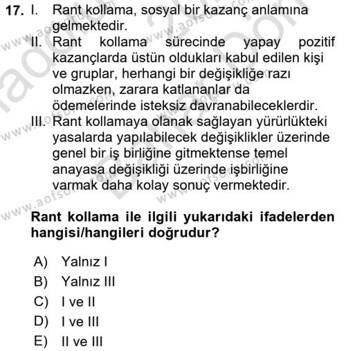 Kamu Ekonomisi 2 Dersi 2023 - 2024 Yılı (Final) Dönem Sonu Sınavı 17. Soru