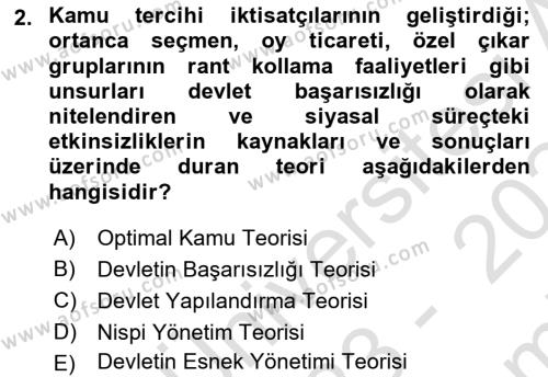 Kamu Ekonomisi 2 Dersi 2023 - 2024 Yılı (Final) Dönem Sonu Sınavı 2. Soru