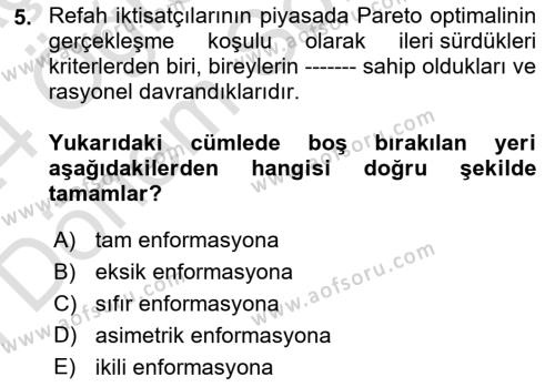 Kamu Ekonomisi 2 Dersi 2023 - 2024 Yılı (Final) Dönem Sonu Sınavı 5. Soru