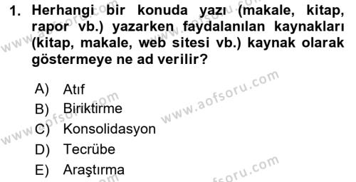 Sosyal Bilimlerde Proje Yönetimi Dersi 2020 - 2021 Yılı Yaz Okulu Sınavı 1. Soru