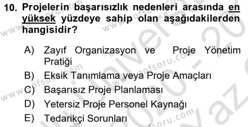 Sosyal Bilimlerde Proje Yönetimi Dersi 2020 - 2021 Yılı Yaz Okulu Sınavı 10. Soru