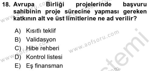 Sosyal Bilimlerde Proje Yönetimi Dersi 2020 - 2021 Yılı Yaz Okulu Sınavı 18. Soru