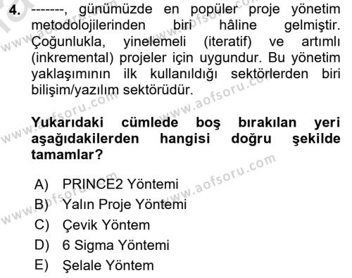 Sosyal Bilimlerde Proje Yönetimi Dersi 2020 - 2021 Yılı Yaz Okulu Sınavı 4. Soru