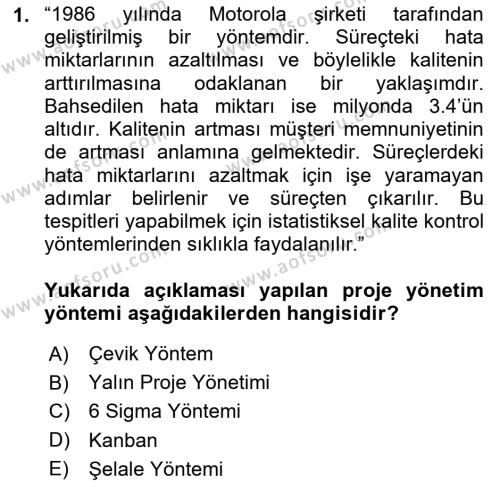 Sosyal Bilimlerde Proje Yönetimi Dersi 2021 - 2022 Yılı (Vize) Ara Sınavı 1. Soru