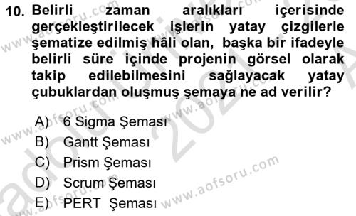 Sosyal Bilimlerde Proje Yönetimi Dersi 2021 - 2022 Yılı (Vize) Ara Sınavı 10. Soru