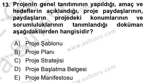 Sosyal Bilimlerde Proje Yönetimi Dersi 2021 - 2022 Yılı (Vize) Ara Sınavı 13. Soru