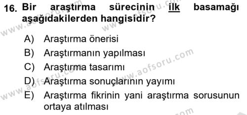 Sosyal Bilimlerde Proje Yönetimi Dersi 2021 - 2022 Yılı (Vize) Ara Sınavı 16. Soru