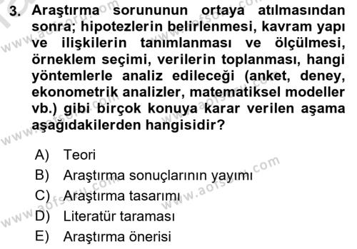 Sosyal Bilimlerde Proje Yönetimi Dersi 2021 - 2022 Yılı (Vize) Ara Sınavı 3. Soru