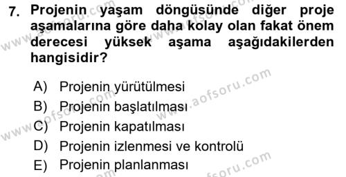 Sosyal Bilimlerde Proje Yönetimi Dersi 2021 - 2022 Yılı (Vize) Ara Sınavı 7. Soru