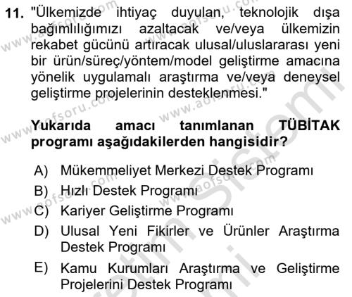 Sosyal Bilimlerde Proje Yönetimi Dersi 2021 - 2022 Yılı (Final) Dönem Sonu Sınavı 11. Soru