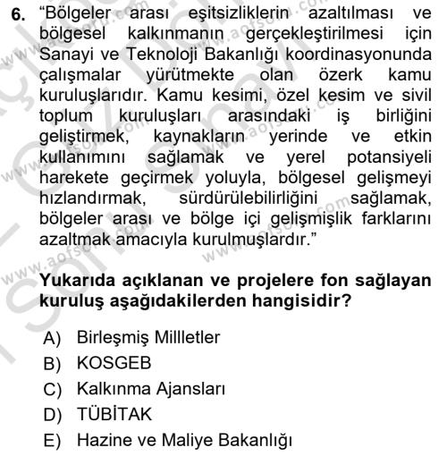 Sosyal Bilimlerde Proje Yönetimi Dersi 2021 - 2022 Yılı (Final) Dönem Sonu Sınavı 6. Soru