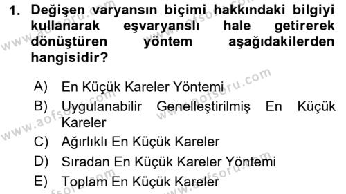 Ekonometrinin temelleri Dersi 2020 - 2021 Yılı Yaz Okulu Sınavı 1. Soru