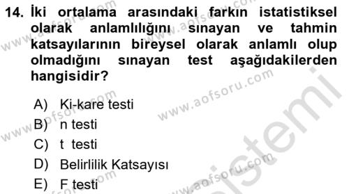 Ekonometrinin temelleri Dersi 2020 - 2021 Yılı Yaz Okulu Sınavı 14. Soru