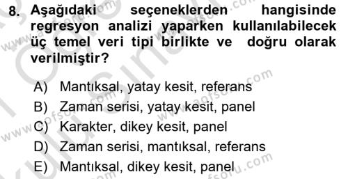 Ekonometrinin temelleri Dersi 2020 - 2021 Yılı Yaz Okulu Sınavı 8. Soru