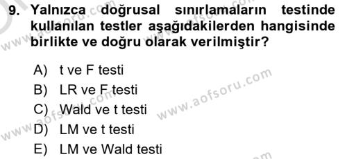 Ekonometrinin temelleri Dersi 2020 - 2021 Yılı Yaz Okulu Sınavı 9. Soru