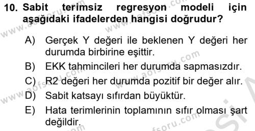 Ekonometrinin temelleri Dersi 2021 - 2022 Yılı (Vize) Ara Sınavı 10. Soru