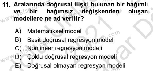 Ekonometrinin temelleri Dersi 2021 - 2022 Yılı (Vize) Ara Sınavı 11. Soru