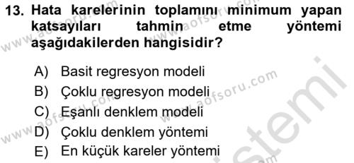 Ekonometrinin temelleri Dersi 2021 - 2022 Yılı (Vize) Ara Sınavı 13. Soru