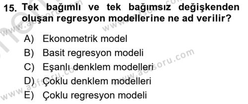 Ekonometrinin temelleri Dersi 2021 - 2022 Yılı (Vize) Ara Sınavı 15. Soru