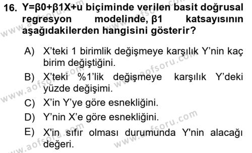 Ekonometrinin temelleri Dersi 2021 - 2022 Yılı (Vize) Ara Sınavı 16. Soru