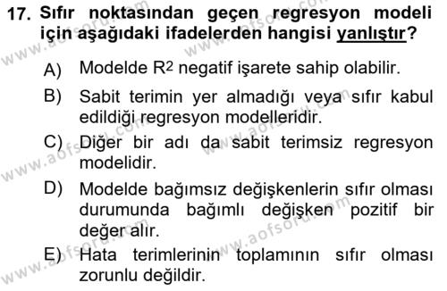 Ekonometrinin temelleri Dersi 2021 - 2022 Yılı (Vize) Ara Sınavı 17. Soru